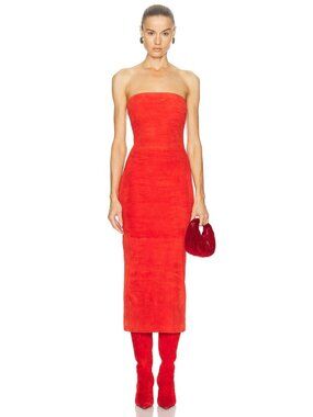 SPRWMN Tube Dress in Red Suede